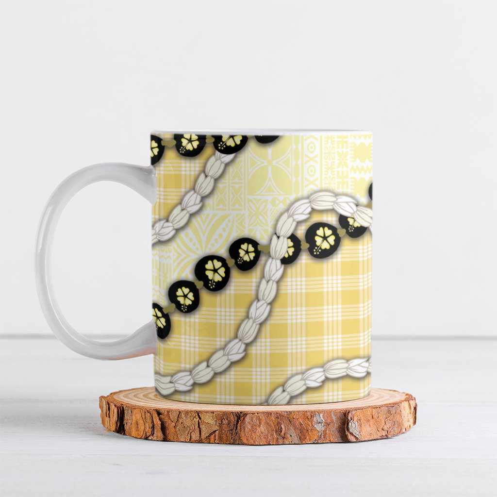 Yellow Palaka Hawaii Ceramic Mug Kukui Nut Pikake Lei Hawaiian Tapa Pattern - Polynesian Pride