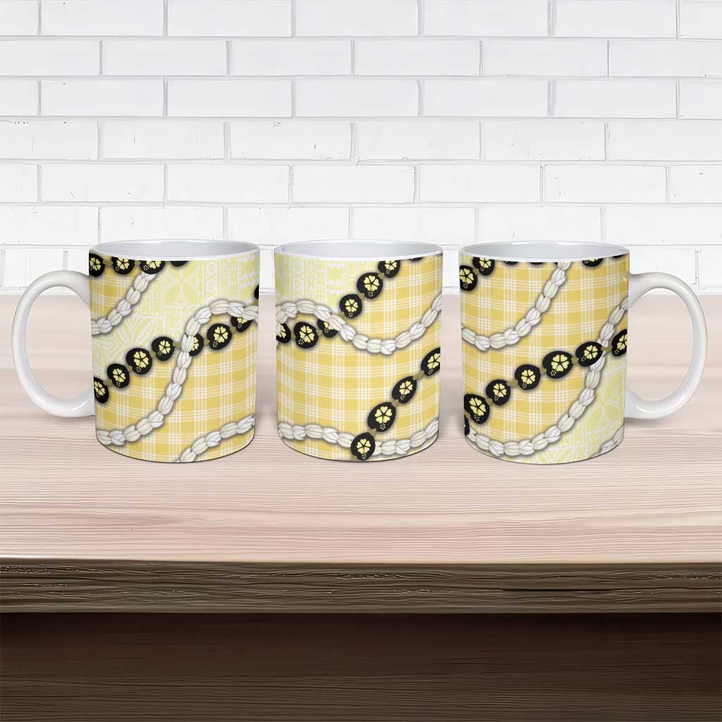 Yellow Palaka Hawaii Ceramic Mug Kukui Nut Pikake Lei Hawaiian Tapa Pattern - Polynesian Pride