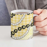 Yellow Palaka Hawaii Ceramic Mug Kukui Nut Pikake Lei Hawaiian Tapa Pattern - Polynesian Pride