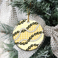Yellow Palaka Hawaii Ceramic Ornament Kukui Nut Pikake Lei Hawaiian Tapa Pattern - Polynesian Pride