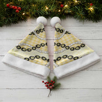 Yellow Palaka Hawaii Christmas Santa Hat Kukui Nut Pikake Lei Hawaiian Tapa Pattern - Polynesian Pride
