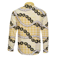 Yellow Palaka Hawaii Family Matching Long Sleeve Bodycon Dress and Hawaiian Shirt Kukui Nut Pikake Lei Hawaiian Tapa Pattern - Polynesian Pride