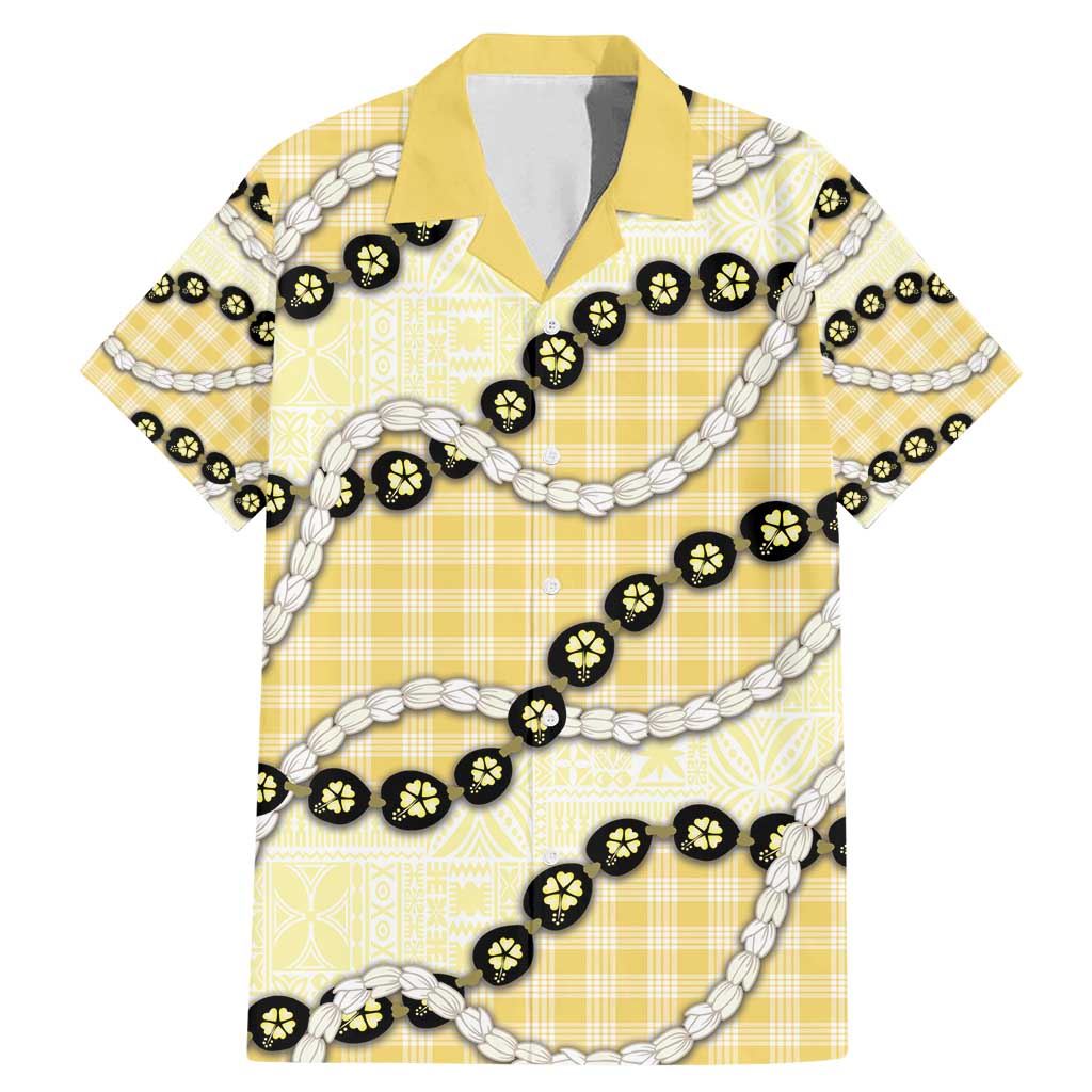 Yellow Palaka Hawaii Family Matching Mermaid Dress and Hawaiian Shirt Kukui Nut Pikake Lei Hawaiian Tapa Pattern - Polynesian Pride