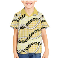 Yellow Palaka Hawaii Family Matching Mermaid Dress and Hawaiian Shirt Kukui Nut Pikake Lei Hawaiian Tapa Pattern - Polynesian Pride