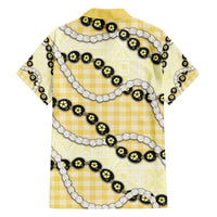Yellow Palaka Hawaii Family Matching Off The Shoulder Long Sleeve Dress and Hawaiian Shirt Kukui Nut Pikake Lei Hawaiian Tapa Pattern - Polynesian Pride