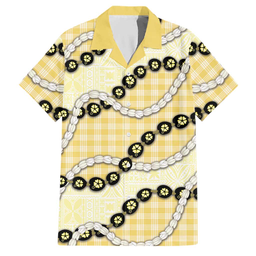 Yellow Palaka Hawaii Family Matching Puletasi and Hawaiian Shirt Kukui Nut Pikake Lei Hawaiian Tapa Pattern - Polynesian Pride