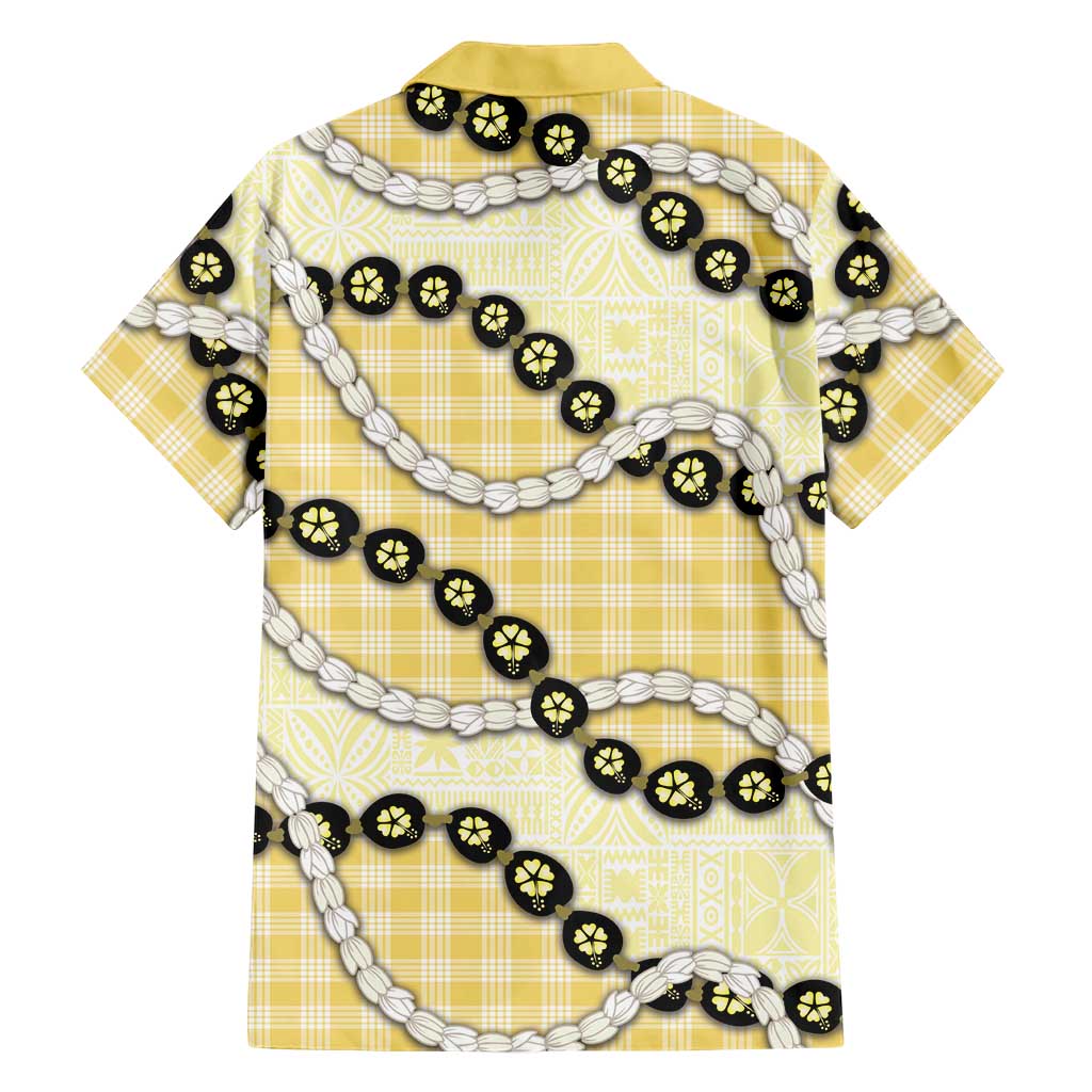 Yellow Palaka Hawaii Family Matching Puletasi and Hawaiian Shirt Kukui Nut Pikake Lei Hawaiian Tapa Pattern - Polynesian Pride