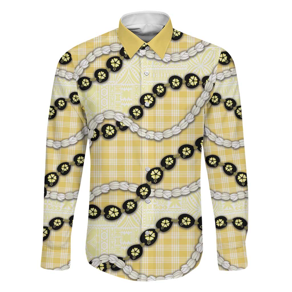 Yellow Palaka Hawaii Family Matching Puletasi and Hawaiian Shirt Kukui Nut Pikake Lei Hawaiian Tapa Pattern - Polynesian Pride