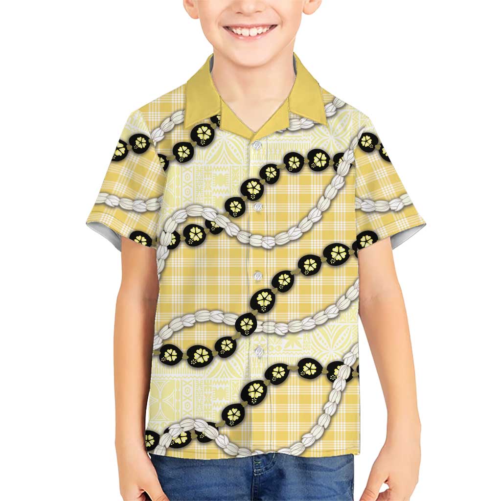 Yellow Palaka Hawaii Family Matching Puletasi and Hawaiian Shirt Kukui Nut Pikake Lei Hawaiian Tapa Pattern - Polynesian Pride