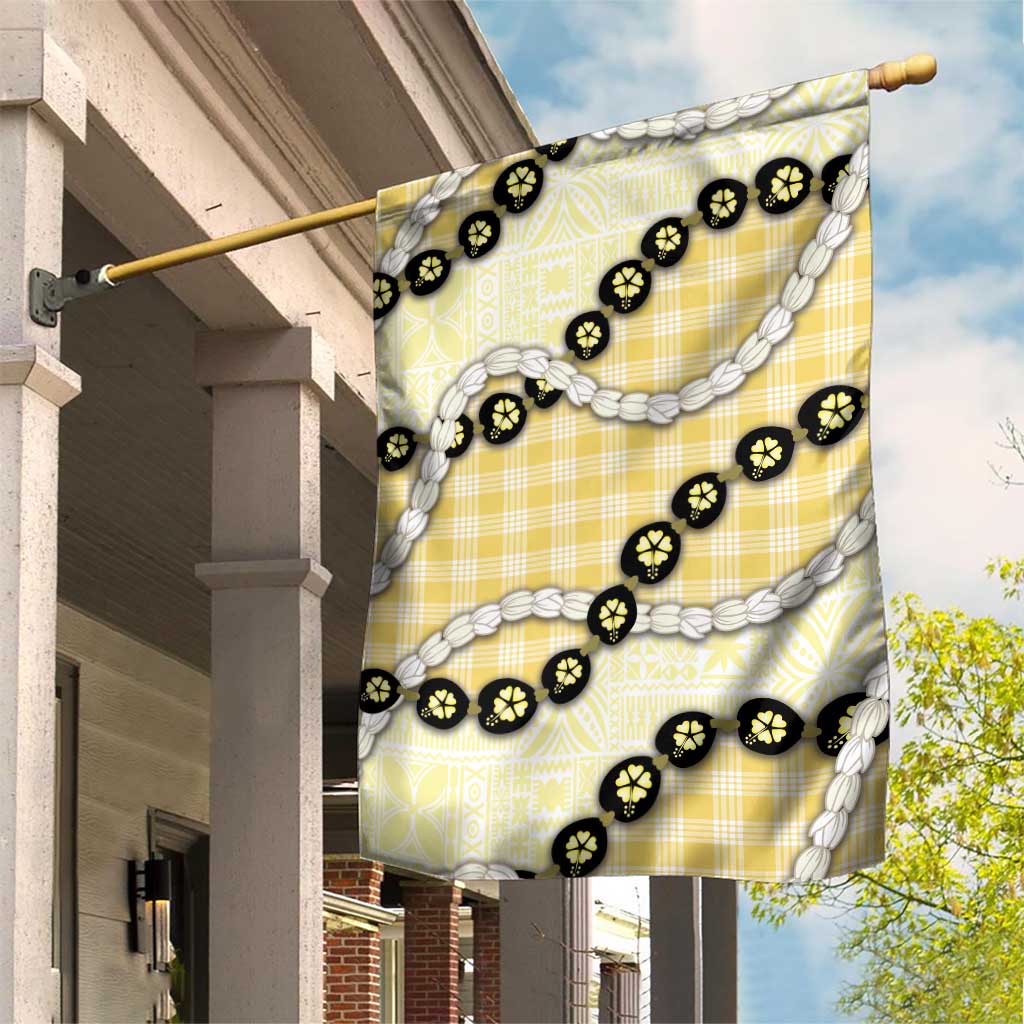 Yellow Palaka Hawaii Garden Flag Kukui Nut Pikake Lei Hawaiian Tapa Pattern - Polynesian Pride