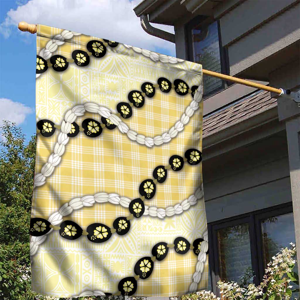 Yellow Palaka Hawaii Garden Flag Kukui Nut Pikake Lei Hawaiian Tapa Pattern - Polynesian Pride