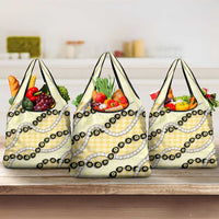 Yellow Palaka Hawaii Grocery Bag Kukui Nut Pikake Lei Hawaiian Tapa Pattern - Polynesian Pride