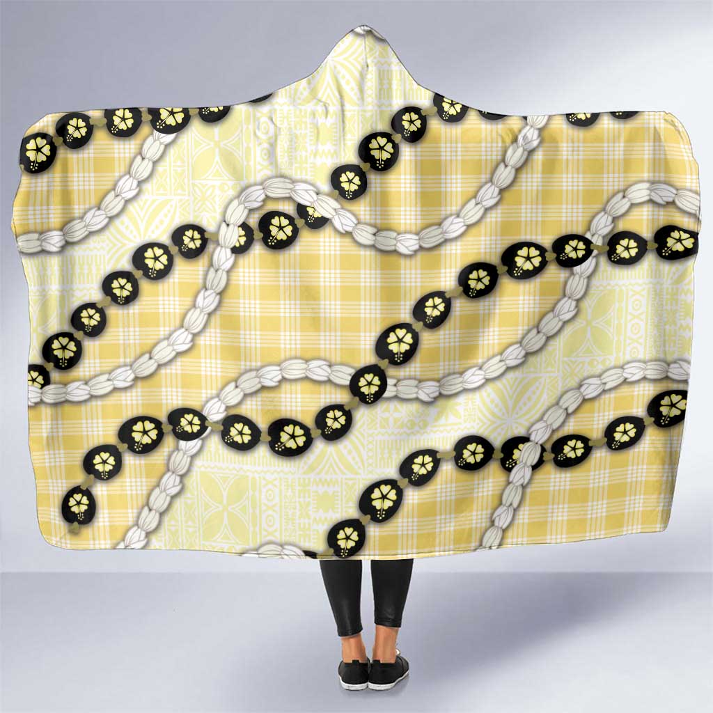 Yellow Palaka Hawaii Hooded Blanket Kukui Nut Pikake Lei Hawaiian Tapa Pattern LT14 One Size Yellow - Polynesian Pride