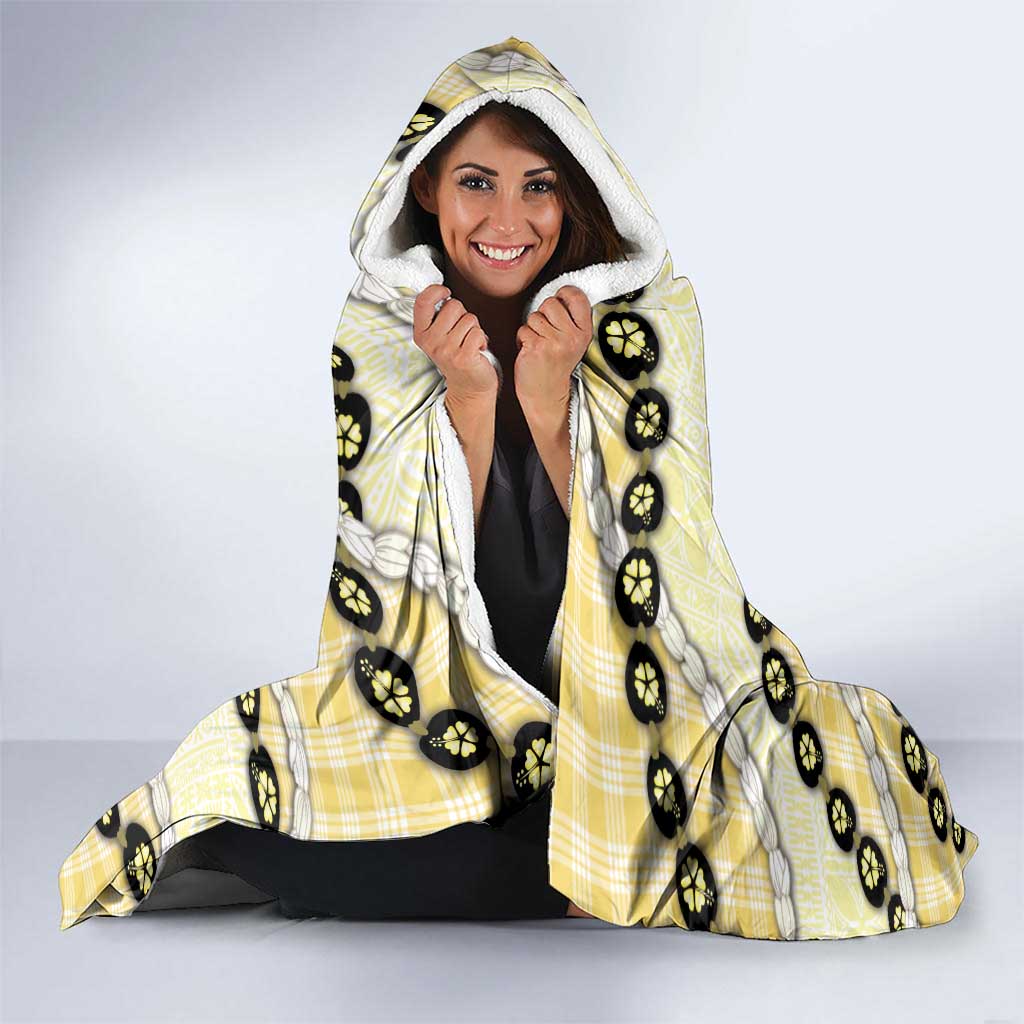 Yellow Palaka Hawaii Hooded Blanket Kukui Nut Pikake Lei Hawaiian Tapa Pattern LT14 - Polynesian Pride
