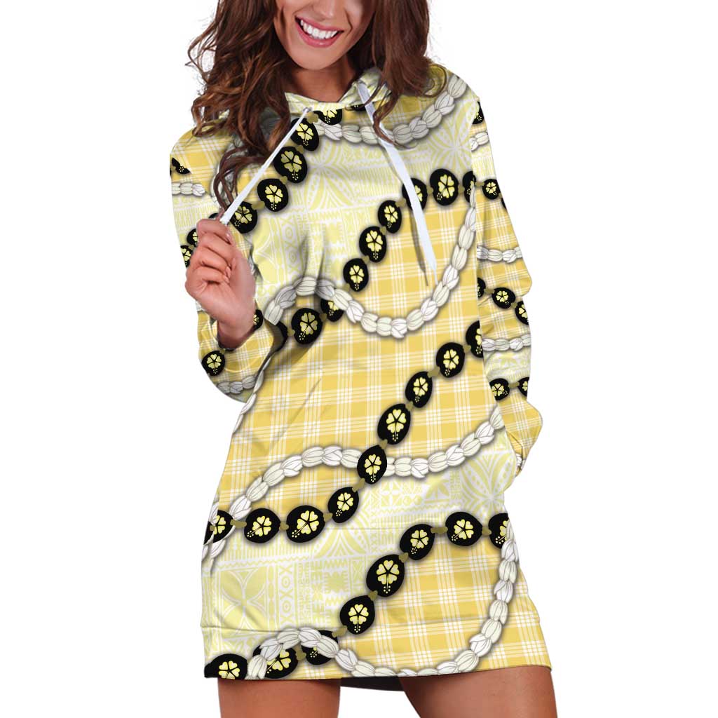 Yellow Palaka Hawaii Hoodie Dress Kukui Nut Pikake Lei Hawaiian Tapa Pattern LT14 Yellow - Polynesian Pride