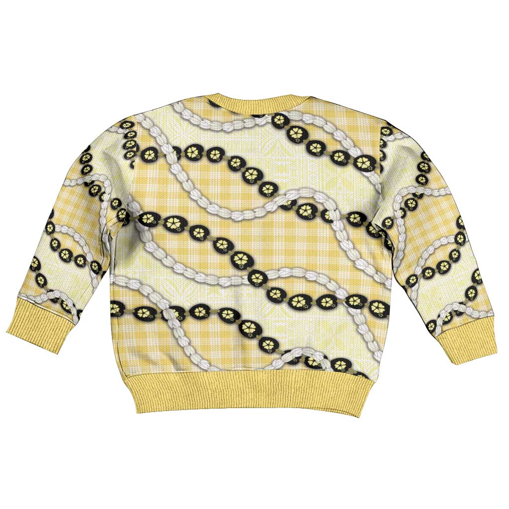 Yellow Palaka Hawaii Kid Ugly Christmas Sweater Kukui Nut Pikake Lei Hawaiian Tapa Pattern LT14 - Polynesian Pride