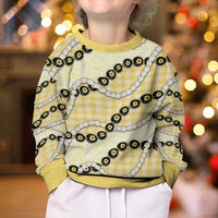 Yellow Palaka Hawaii Kid Ugly Christmas Sweater Kukui Nut Pikake Lei Hawaiian Tapa Pattern LT14 - Polynesian Pride