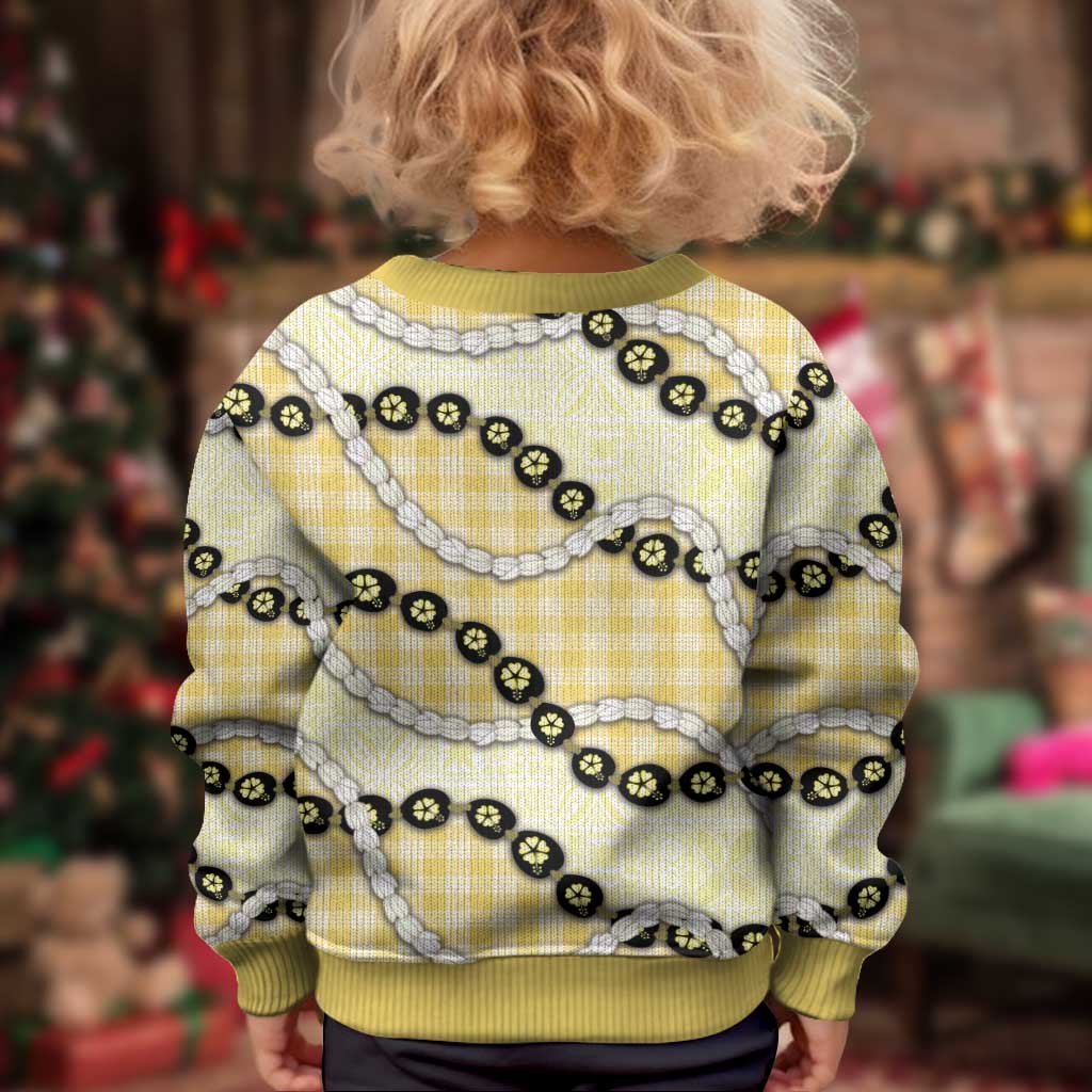 Yellow Palaka Hawaii Kid Ugly Christmas Sweater Kukui Nut Pikake Lei Hawaiian Tapa Pattern LT14 - Polynesian Pride