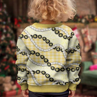Yellow Palaka Hawaii Kid Ugly Christmas Sweater Kukui Nut Pikake Lei Hawaiian Tapa Pattern LT14 - Polynesian Pride