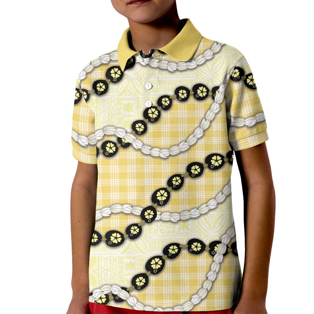 Yellow Palaka Hawaii Kid Polo Shirt Kukui Nut Pikake Lei Hawaiian Tapa Pattern LT14 Kid Yellow - Polynesian Pride
