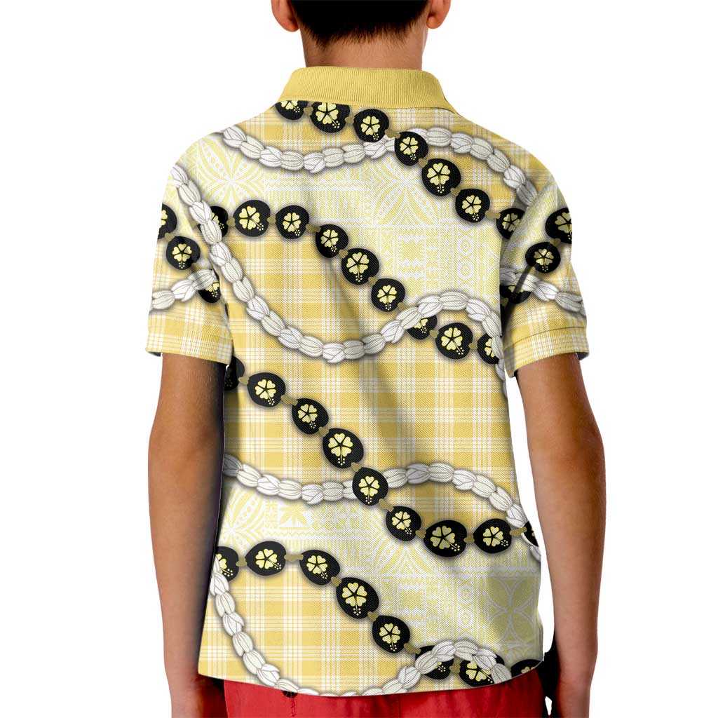 Yellow Palaka Hawaii Kid Polo Shirt Kukui Nut Pikake Lei Hawaiian Tapa Pattern LT14 - Polynesian Pride