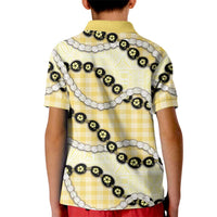 Yellow Palaka Hawaii Kid Polo Shirt Kukui Nut Pikake Lei Hawaiian Tapa Pattern LT14 - Polynesian Pride
