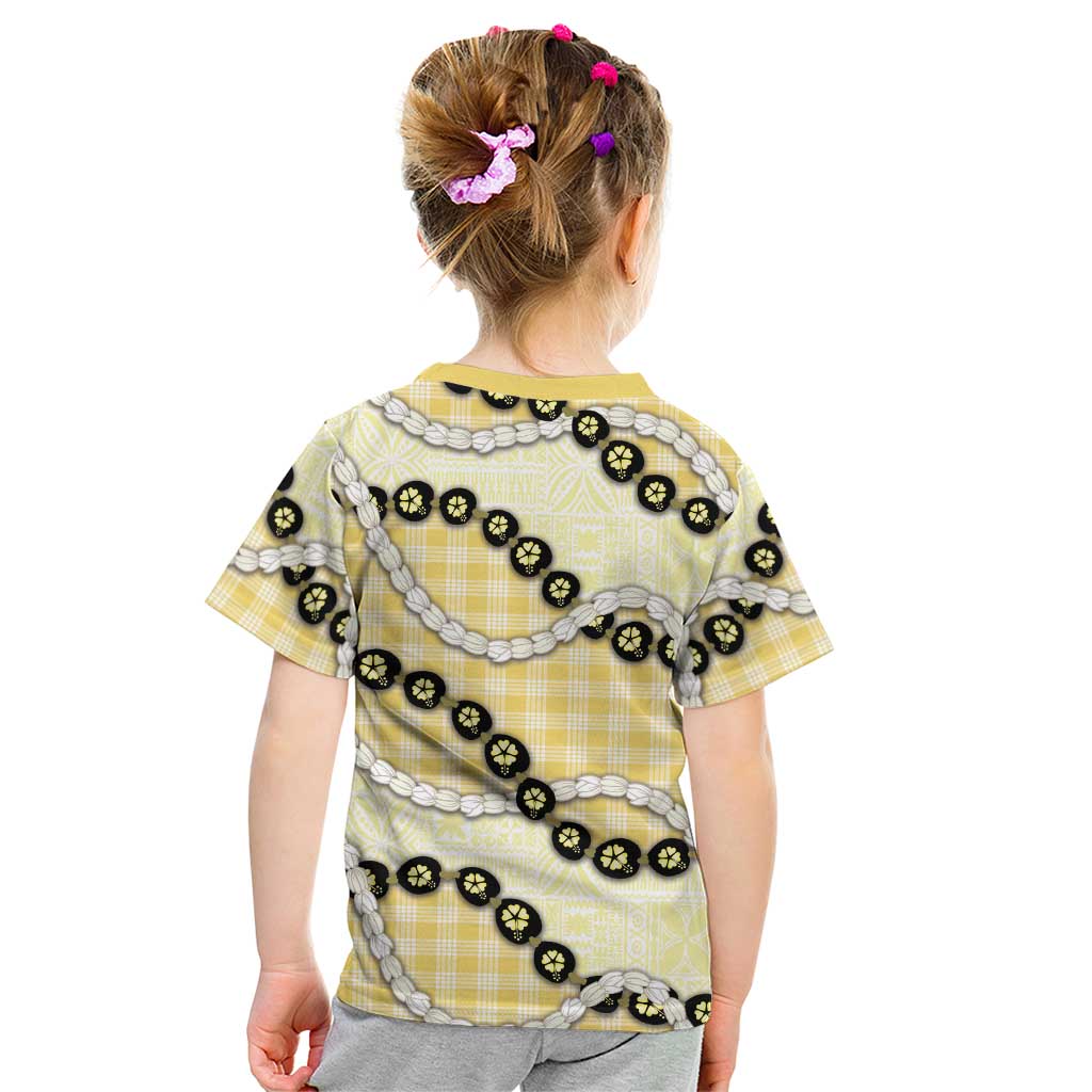 Yellow Palaka Hawaii Kid T Shirt Kukui Nut Pikake Lei Hawaiian Tapa Pattern LT14 - Polynesian Pride