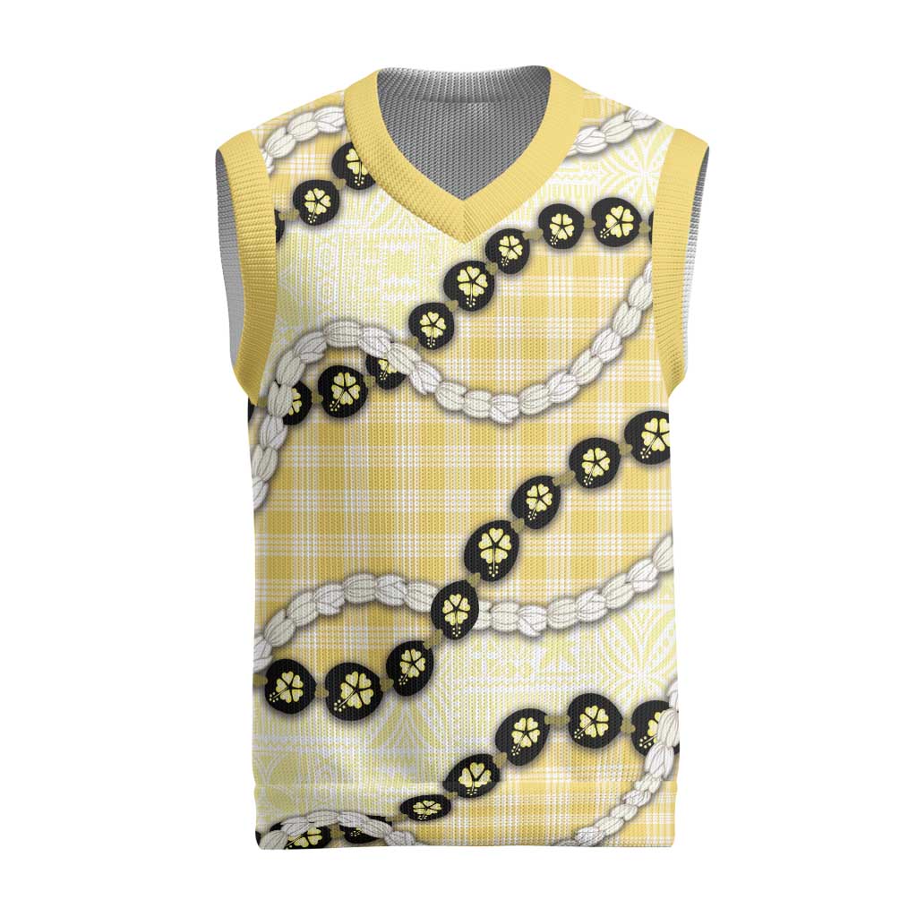 Yellow Palaka Hawaii Christmas Knitted V-Neck Vest Kukui Nut Pikake Lei Hawaiian Tapa Pattern LT14 Yellow - Polynesian Pride