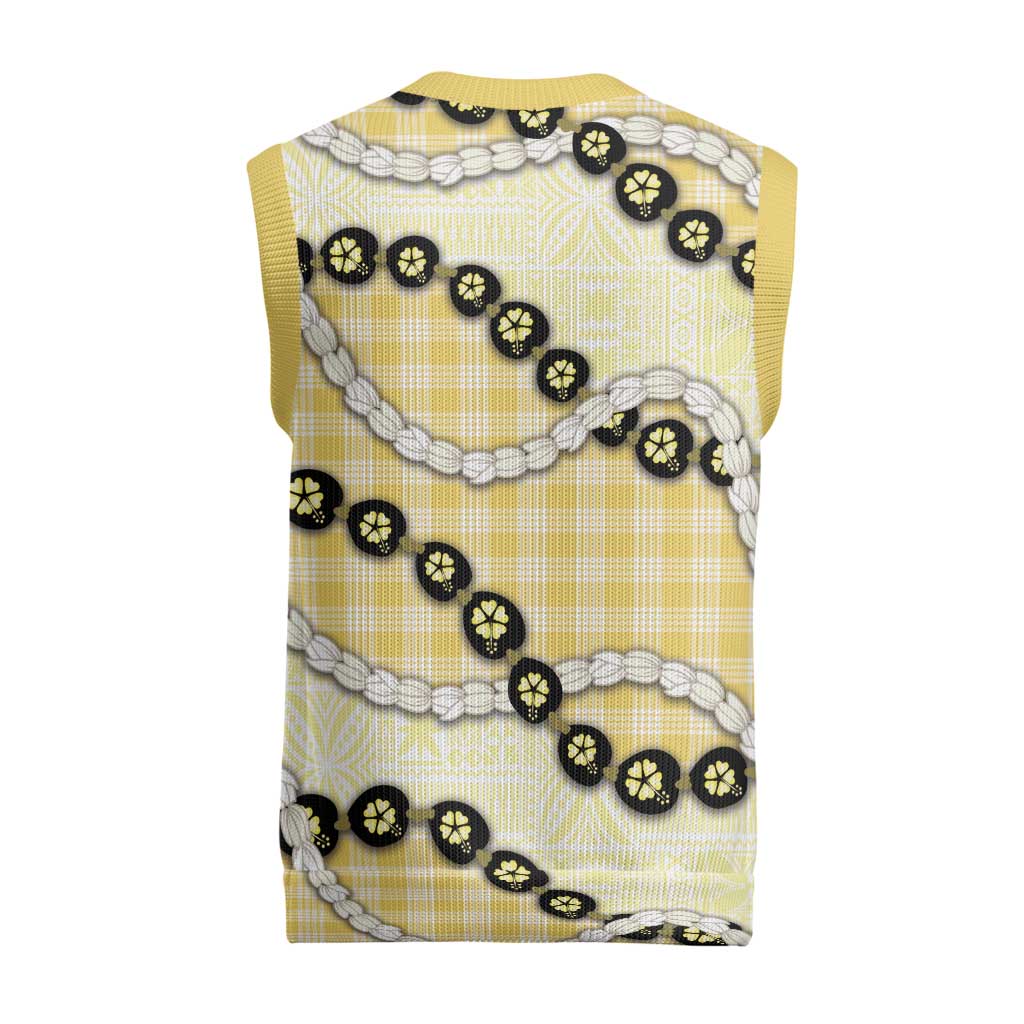 Yellow Palaka Hawaii Christmas Knitted V-Neck Vest Kukui Nut Pikake Lei Hawaiian Tapa Pattern LT14 - Polynesian Pride
