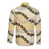 Yellow Palaka Hawaii Long Sleeve Button Shirt Kukui Nut Pikake Lei Hawaiian Tapa Pattern LT14 - Polynesian Pride