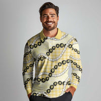 Yellow Palaka Hawaii Long Sleeve Polo Shirt Kukui Nut Pikake Lei Hawaiian Tapa Pattern LT14 - Polynesian Pride