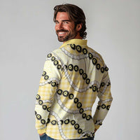 Yellow Palaka Hawaii Long Sleeve Polo Shirt Kukui Nut Pikake Lei Hawaiian Tapa Pattern LT14 - Polynesian Pride