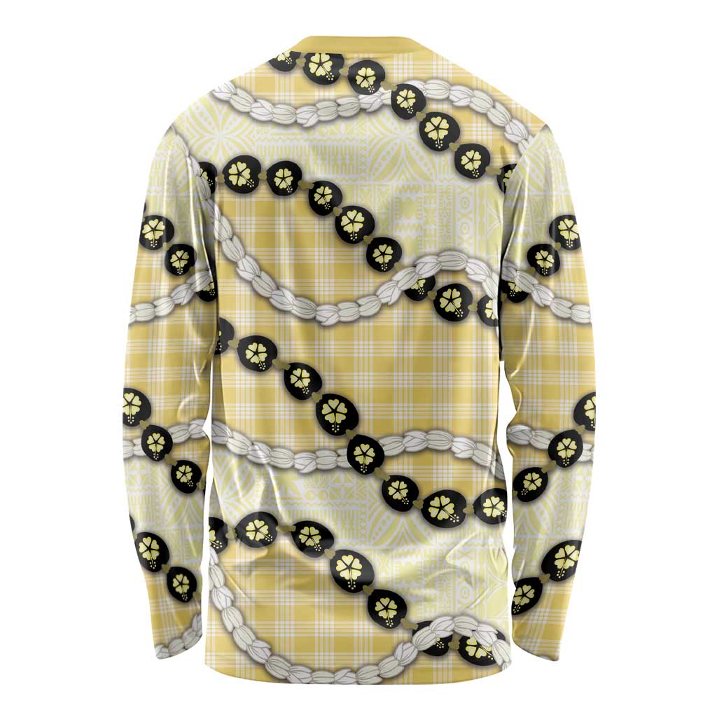 Yellow Palaka Hawaii Long Sleeve Shirt Kukui Nut Pikake Lei Hawaiian Tapa Pattern LT14 - Polynesian Pride