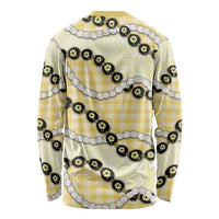Yellow Palaka Hawaii Long Sleeve Shirt Kukui Nut Pikake Lei Hawaiian Tapa Pattern LT14 - Polynesian Pride