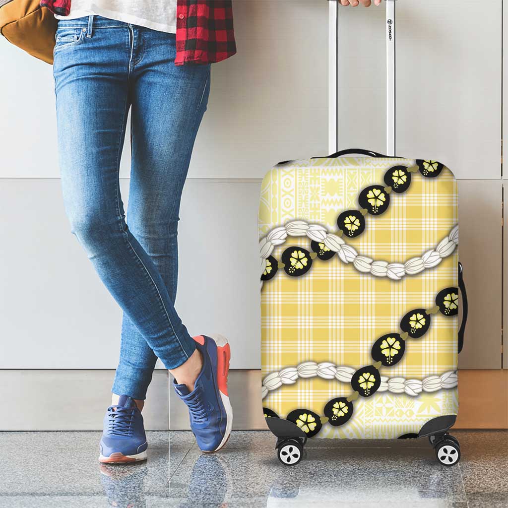 Yellow Palaka Hawaii Luggage Cover Kukui Nut Pikake Lei Hawaiian Tapa Pattern - Polynesian Pride