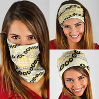 Yellow Palaka Hawaii Neck Gaiter Kukui Nut Pikake Lei Hawaiian Tapa Pattern - Polynesian Pride