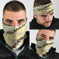 Yellow Palaka Hawaii Neck Gaiter Kukui Nut Pikake Lei Hawaiian Tapa Pattern - Polynesian Pride