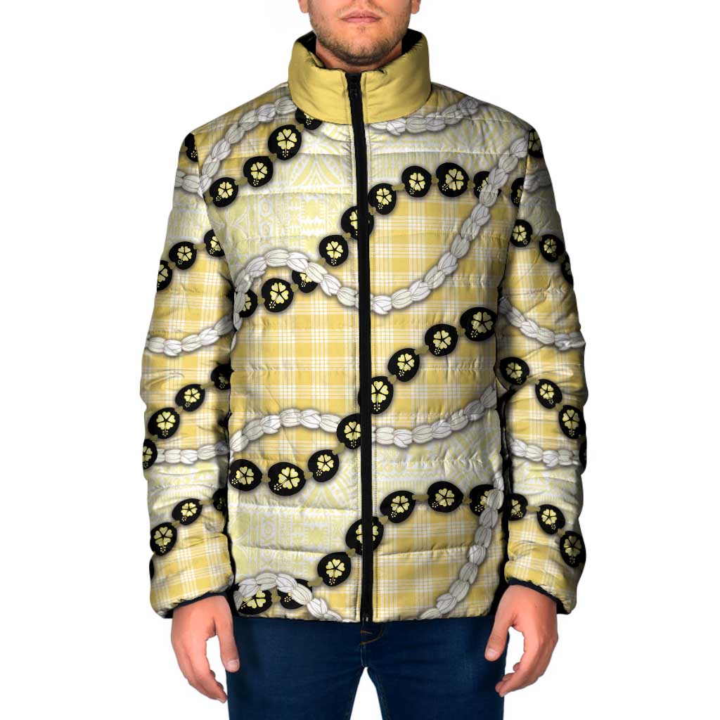 Yellow Palaka Hawaii Padded Jacket Kukui Nut Pikake Lei Hawaiian Tapa Pattern LT14 Men Yellow - Polynesian Pride