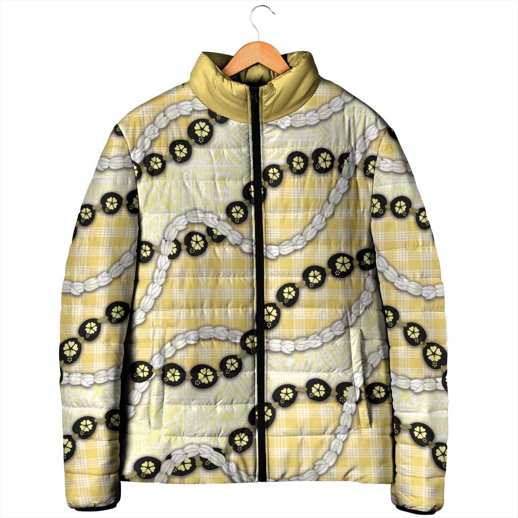 Yellow Palaka Hawaii Padded Jacket Kukui Nut Pikake Lei Hawaiian Tapa Pattern LT14 - Polynesian Pride