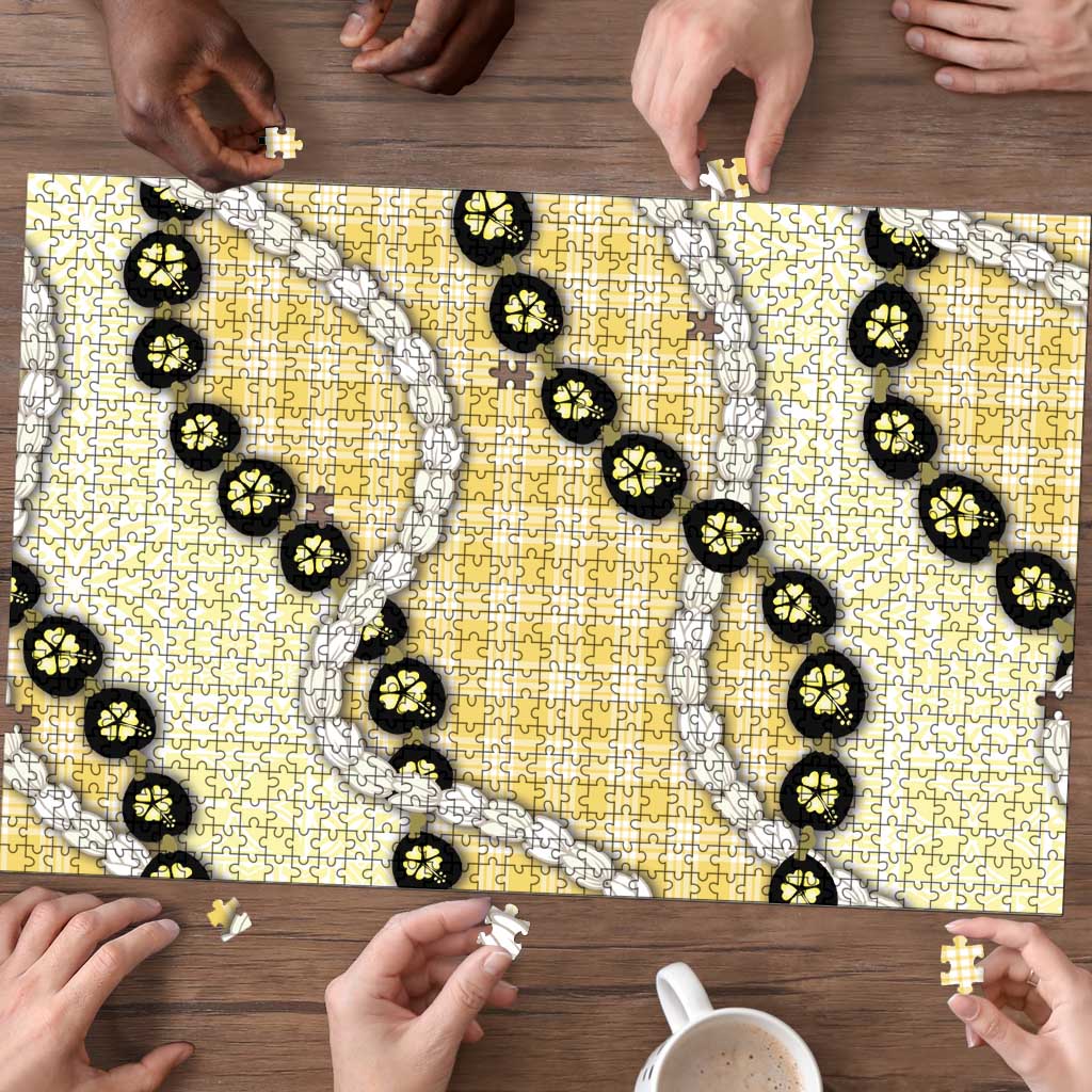 Yellow Palaka Hawaii Puzzle Kukui Nut Pikake Lei Hawaiian Tapa Pattern LT14 - Polynesian Pride
