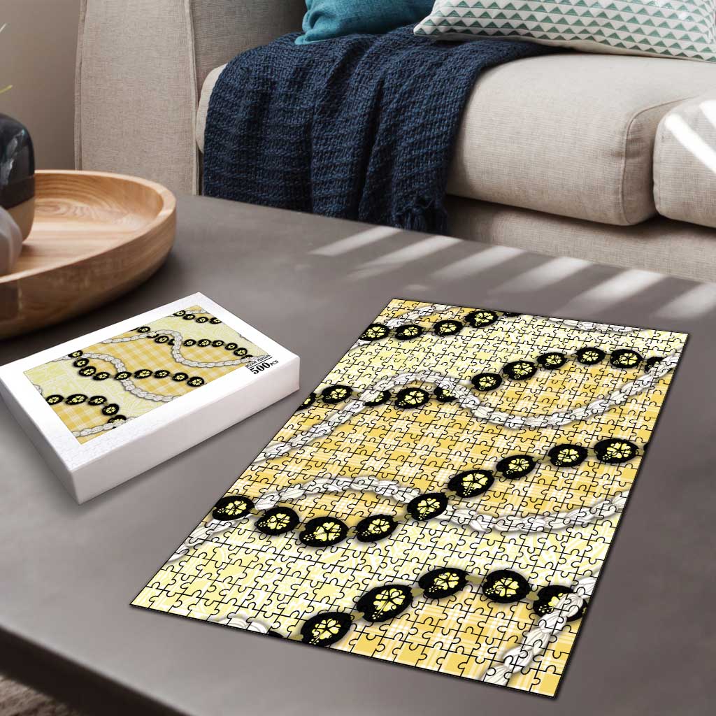 Yellow Palaka Hawaii Puzzle Kukui Nut Pikake Lei Hawaiian Tapa Pattern LT14 - Polynesian Pride