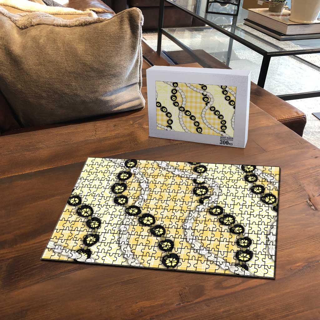 Yellow Palaka Hawaii Puzzle Kukui Nut Pikake Lei Hawaiian Tapa Pattern LT14 - Polynesian Pride