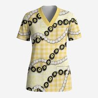 Yellow Palaka Hawaii Scrub Top Kukui Nut Pikake Lei Hawaiian Tapa Pattern LT14 Adult Yellow - Polynesian Pride