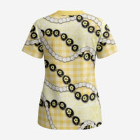 Yellow Palaka Hawaii Scrub Top Kukui Nut Pikake Lei Hawaiian Tapa Pattern LT14 - Polynesian Pride