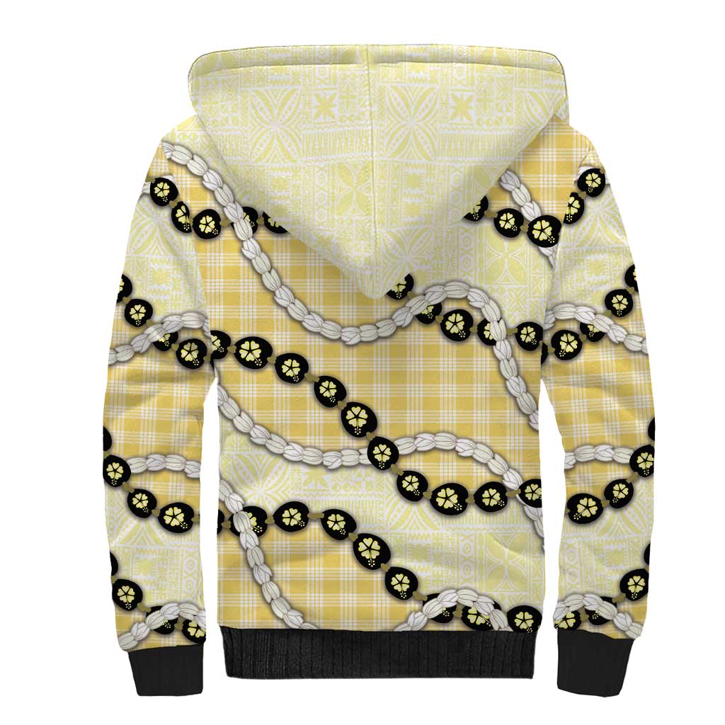 Yellow Palaka Hawaii Sherpa Hoodie Kukui Nut Pikake Lei Hawaiian Tapa Pattern - Polynesian Pride