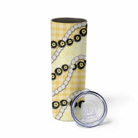 Yellow Palaka Hawaii Skinny Tumbler Kukui Nut Pikake Lei Hawaiian Tapa Pattern - Polynesian Pride