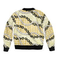 Yellow Palaka Hawaii Sleeve Zip Bomber Jacket Kukui Nut Pikake Lei Hawaiian Tapa Pattern LT14 - Polynesian Pride