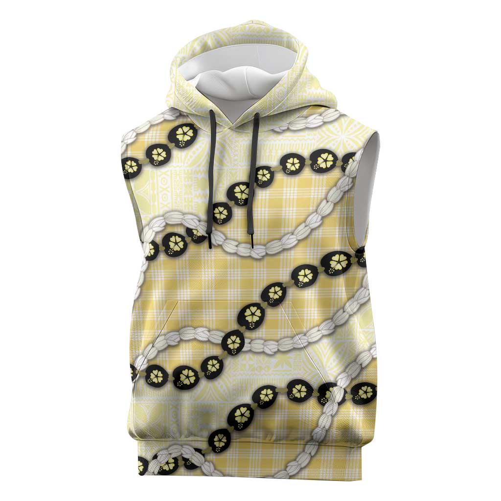 Yellow Palaka Hawaii Sleeveless Hoodie Kukui Nut Pikake Lei Hawaiian Tapa Pattern LT14 Yellow - Polynesian Pride