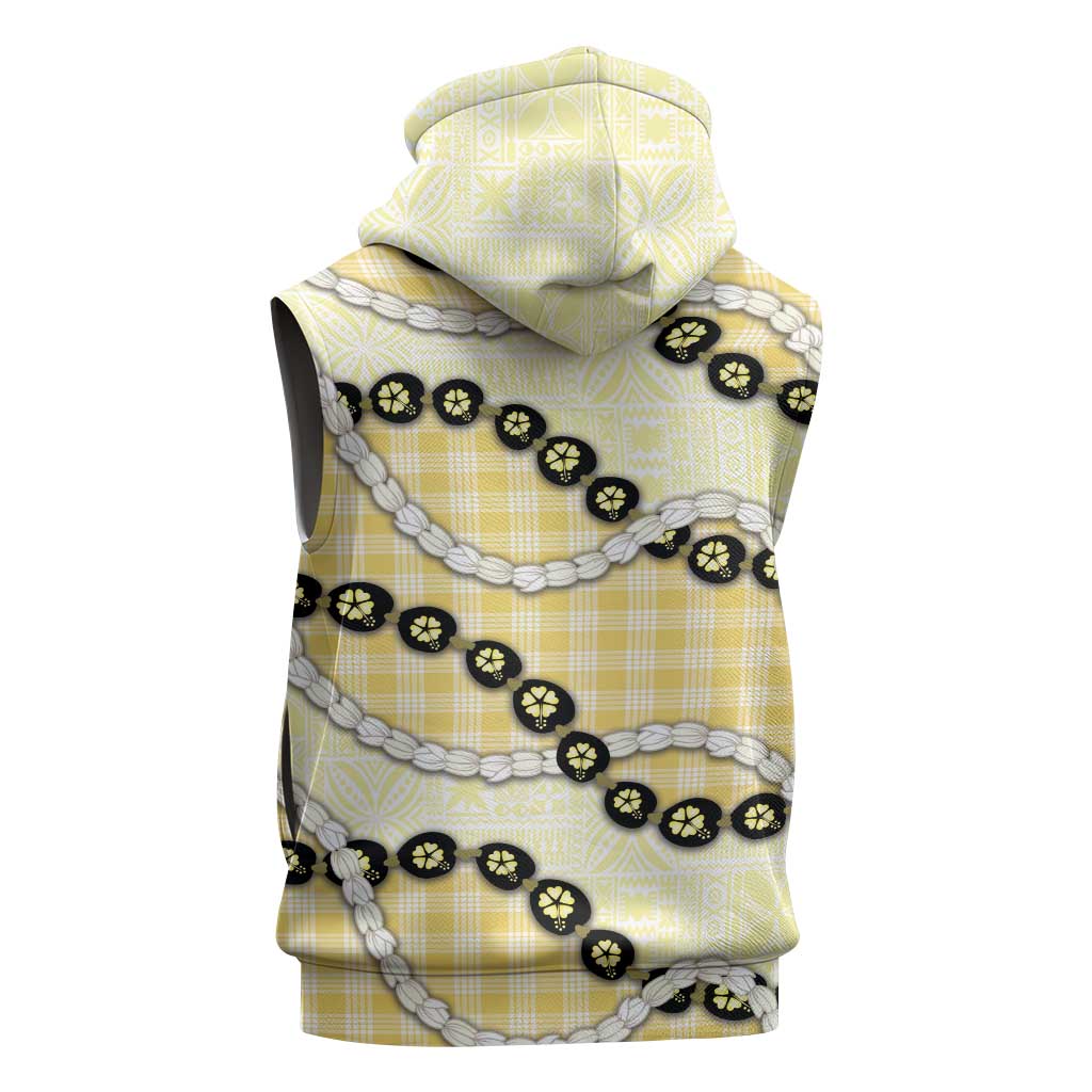 Yellow Palaka Hawaii Sleeveless Hoodie Kukui Nut Pikake Lei Hawaiian Tapa Pattern LT14 - Polynesian Pride