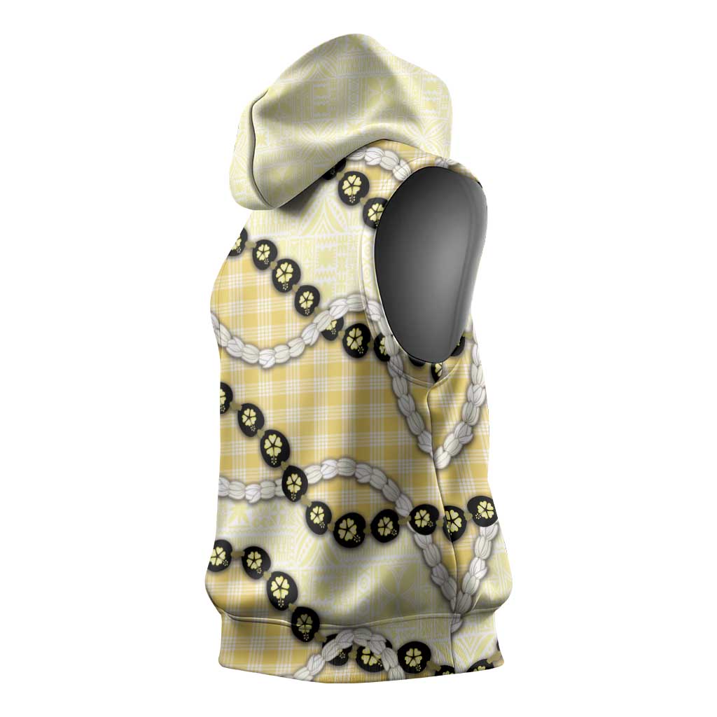 Yellow Palaka Hawaii Sleeveless Hoodie Kukui Nut Pikake Lei Hawaiian Tapa Pattern LT14 - Polynesian Pride
